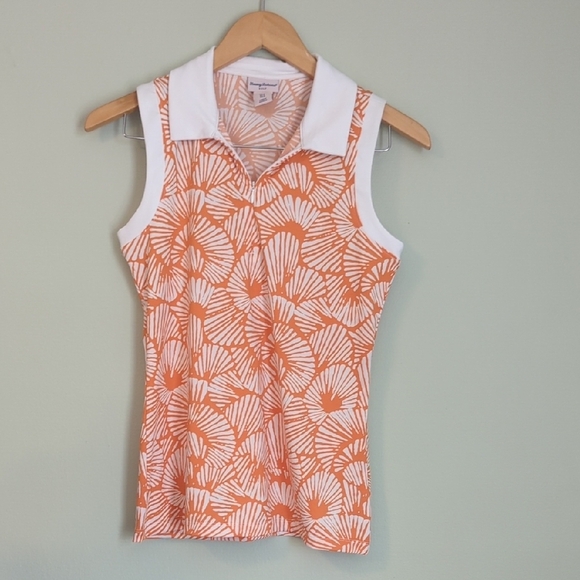 Tommy Bahama Orange Patterned Sleeveless Golf Polo Half Zip, US S - Picture 1 of 7